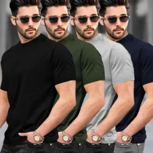 TRIPR Pack of 4 Men Solid Round Neck Cotton Blend Multicolor T-Shirt