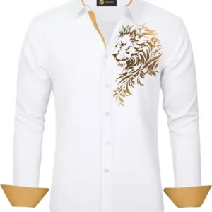 FINAXOFASHION Men Regular Fit Graphic Print Spread Collar Casual Shirt