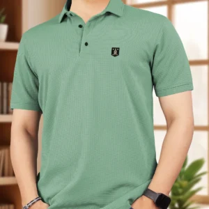 VeBNoR Men Self Design Polo Neck Polyester Light Green T-Shirt