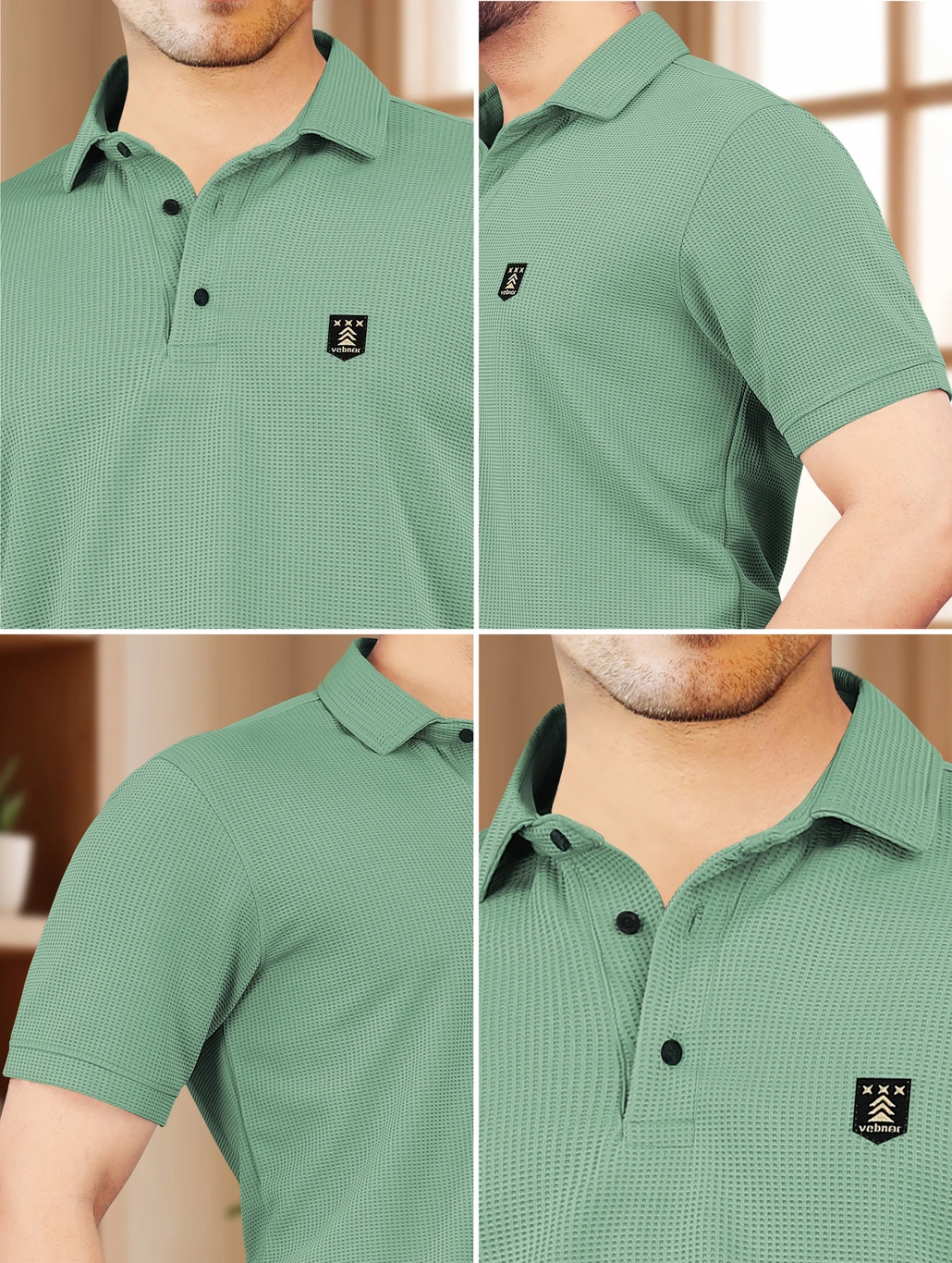 VeBNoR Men Self Design Polo Neck Polyester Light Green T-Shirt - Image 5